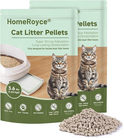 Cat Litter Pellets Exclusively for Double Layer Cat Litter Box, Super Odor Control Zeolite Litter, Non Clumping Cat Litter, Low-Tracking, Low Consumption, Unscented (3.6lb x 2)
