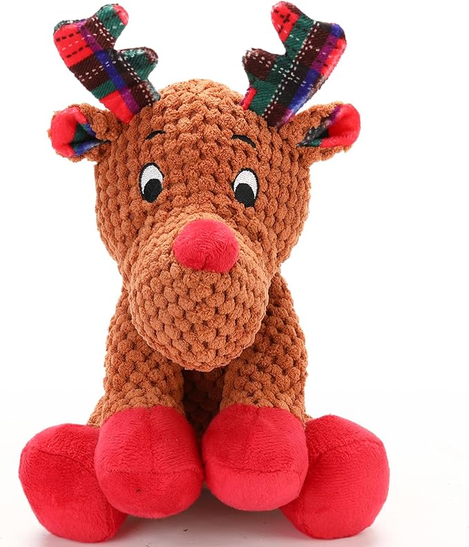 Christmas Dog Toys, Tough Dog Squeaky Toys with Crinkle Paper, Interactive Plush Puppy Chew Toys,Cute Christmas Reindeer Dog Toys, Adorable Dog Gifts for Small, Middle,Large Dogs