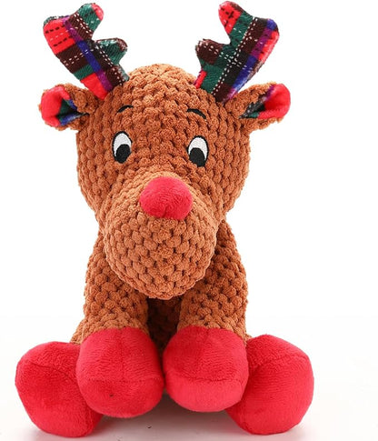 Christmas Dog Toys, Tough Dog Squeaky Toys with Crinkle Paper, Interactive Plush Puppy Chew Toys,Cute Christmas Reindeer Dog Toys, Adorable Dog Gifts for Small, Middle,Large Dogs