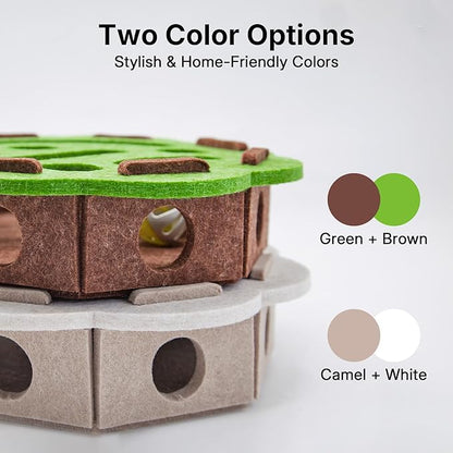 Cat Puzzle Toy with 3 Track Balls, Flower-Shaped Play Box for Indoor Kittens Interactive Treat Feeding, Fun Maze Game for Indoor Cats Boredom Relief & Exercise (Green/Brown)