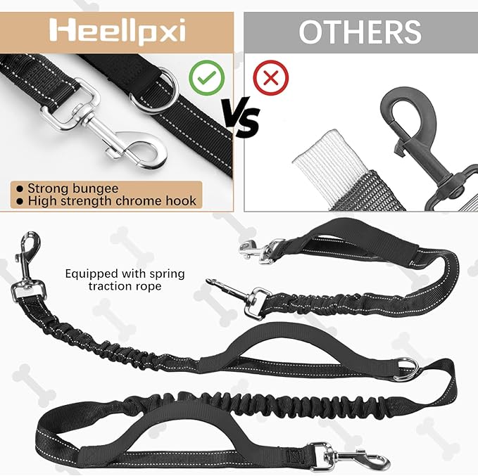 Dog Leash with Waist Belt, Reflective Stitching, Dual Handles, Elastic Retractable Design, Perfect for Running, Black, Suitable for Medium and Large Dogs