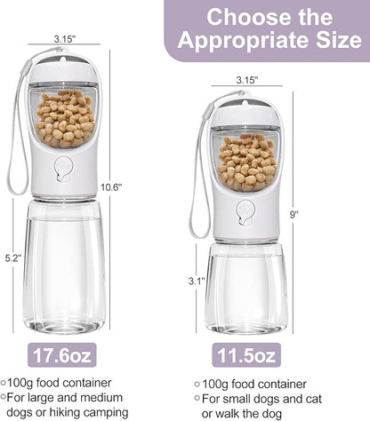 Dog Water Bottle, Portable Water Bottle with Food Container for Dogs Cat Pet Hiking Walking Travel Camping, Leak-Proof Dog Water Bowl Dispenser with Feeder Function Puppy Essentials