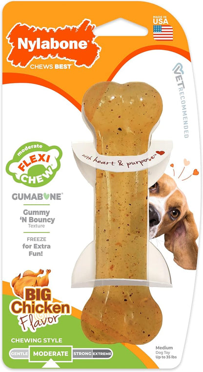 Nylabone Original Bone Flexi Chew Toy for Dogs, Flexible Dog Toys for Moderate Chewers, Chicken Flavor, Medium - Up to 35 lbs, 1 Count