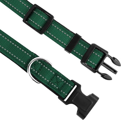 Reflective Dog Collar, Adjustable Soft Neoprene Padded Nylon Pet Collars with Buckle for Extra Large Dogs, Dark Green,XL