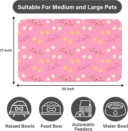 Patterned Cat & Dog Bowl Mat for Food and Water, 17"×30" Quick Dry Absorbent Pet Feeding Mat, Eco-Friendly Dog Placemat