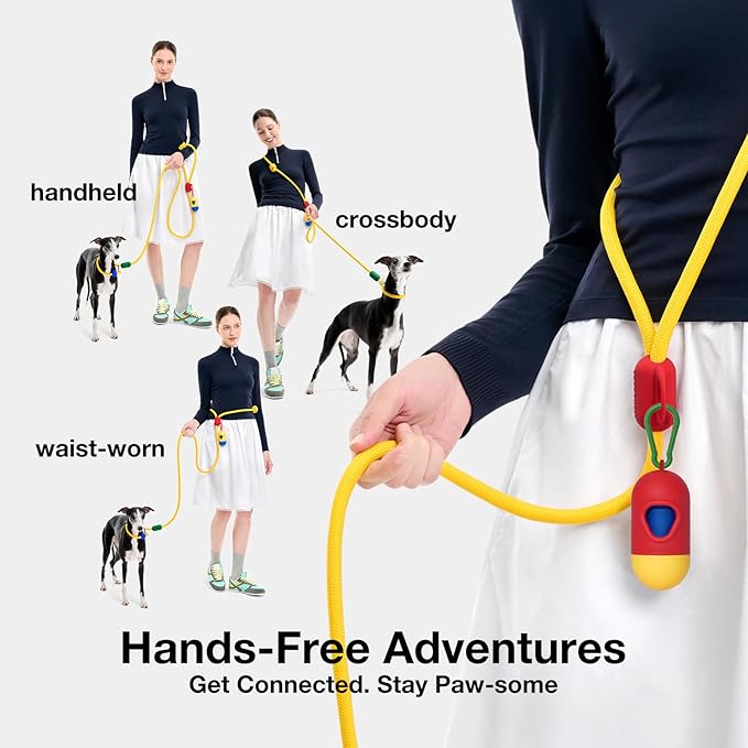 VETRESKA Hands-Free Dog Leash, 8FT Adjustable Rope Leash for Medium Large Dogs, Waist/Crossbody Slip Lead Leashes for Walking, No Pull Dog Leashes with Bag Dispenser, 2 in 1 Walk Kit (Chroma)