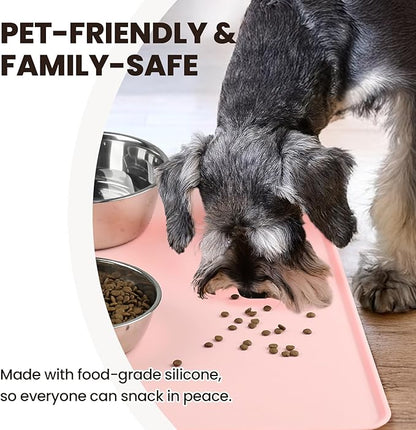 VIVAGLORY Dog Food Mat Flexmat Dog Bowl Mat, Placemat Food Tray with Raised Edges & Lip for Indoor Floor, Non Slip Waterproof Silicone Dish Placemat for Cat & Pet, L, Sakura Pink
