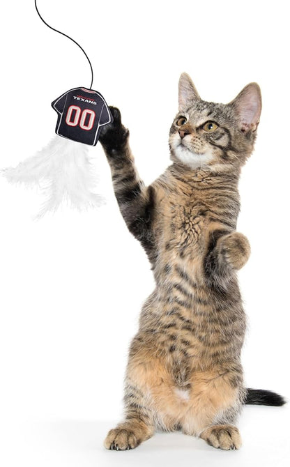 NFL Houston Texans Team Jersey Wand with CAT NIP, Cat Toy Jersey Shaped Plush Teaser Toy for Cats & Kittens - Interactive Pet Toy for Play & Exercise