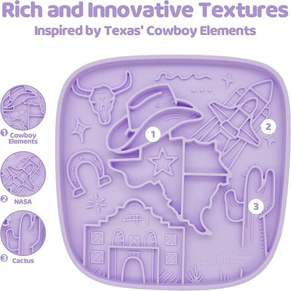 Puzzle Feeder Snuffle Mat and Lick Mat for Dogs,Texas Textured Slow Feeder, 0.75 Inch Thin Silicone Mat Holds 3 Cups, Dishwasher and Microwave Safe, Purple