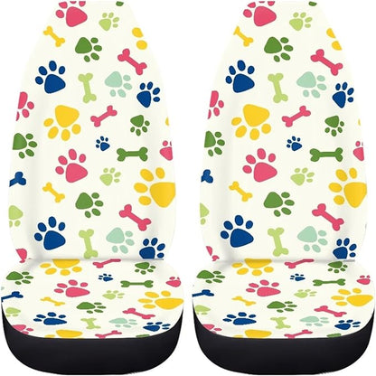 Dreaweet Colorful Dog Paws Print Car Seat Covers Cute Car Accessories for Women,2 Pcs Soft High Bucket Seat Protector for Most Vehicles SUV Trucks
