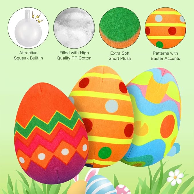 Rypet 3 Pack Easter Toys for Dogs Stuffed Dog Toys Egg Squeaker Plush Pet Toy Puppy Chew Toys Easter Gift for Small Medium Dogs