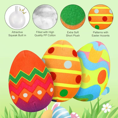 Rypet 3 Pack Easter Toys for Dogs Stuffed Dog Toys Egg Squeaker Plush Pet Toy Puppy Chew Toys Easter Gift for Small Medium Dogs