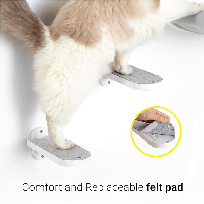SVD.PET (3-Pack) Cat Wall Steps, Cat Climbing Stairs with Replaceable Felt Pad, Cat Climbing Shelves for Wall Mounted with Cat Toy, Cat wall Furniture for Kitten, Medium and Large Cats (White)