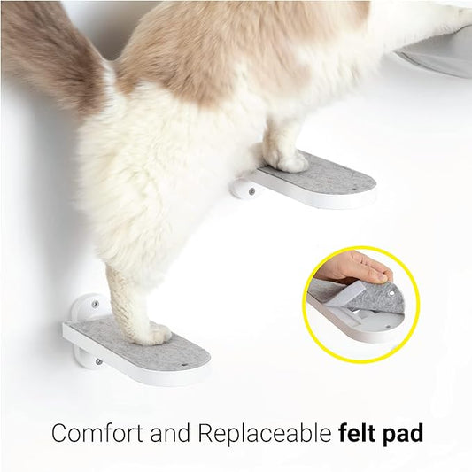 SVD.PET (3-Pack) Cat Wall Steps, Cat Climbing Stairs with Replaceable Felt Pad, Cat Climbing Shelves for Wall Mounted with Cat Toy, Cat wall Furniture for Kitten, Medium and Large Cats (White)