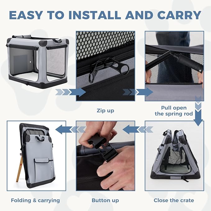DUMOS Dog Crate 30 Inch Travel Cat Pet Carrier for Small Medium, Portable Foldable Soft Pet Crate with Storage Bag & Washable Pad for Indoor Outdoor Dog Kennel Carrier (M-50lbs, Grey)