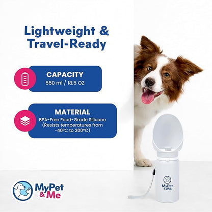 My Pet & Me Foldable Dog Water Bottle Portable - 550ml/18.5oz - Water Bottle for Dogs with Foldable Drinking Bowl, Leakproof, Compact, Lightweight & Durable Hydration Solution On-The-Go