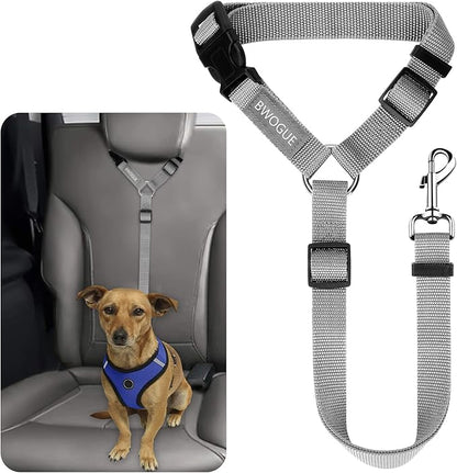 BWOGUE Pet Dog Cat Seat Belts, Car Headrest Restraint Adjustable Safety Leads Vehicle Seatbelt Harness (1 Pack, Grey, Not Elastic)