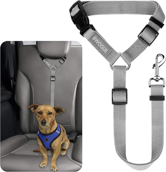 BWOGUE Pet Dog Cat Seat Belts, Car Headrest Restraint Adjustable Safety Leads Vehicle Seatbelt Harness (1 Pack, Grey, Not Elastic)