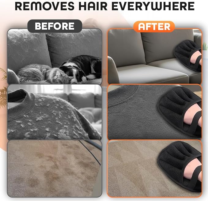 2 Pack Electrostatic Pet Hair Remover Glove with Cleaning Brush for Cats & Dogs, 2026 Upgraded Reusable 5-Finger Grooming Gloves – Magic Brush Tool for Furniture, Couch, Carpet, Car & Clothing (Black)
