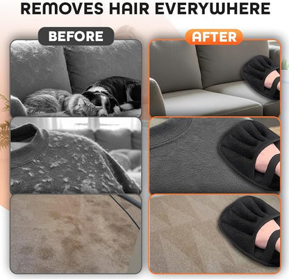 2 Pack Electrostatic Pet Hair Remover Glove with Cleaning Brush for Cats & Dogs, 2026 Upgraded Reusable 5-Finger Grooming Gloves – Magic Brush Tool for Furniture, Couch, Carpet, Car & Clothing (Black)