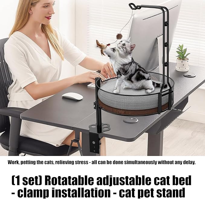 Desk Hammock for Cat with Height Adjustable Lounging Bed Perch Breathable Cloth Resting Bed Hammock