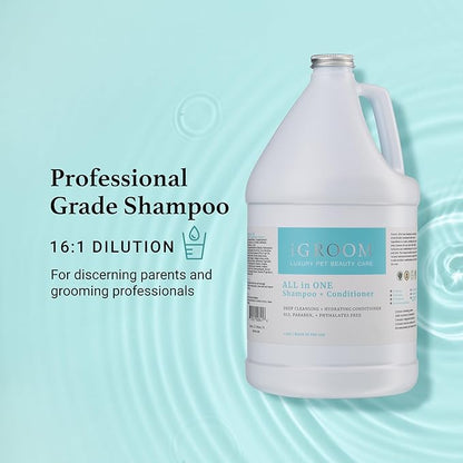 iGroom All-in-One Dog Shampoo + Conditioner, Luxury Pet Beauty Care, Deep Clean All Coat Types, Hydrate and Condition Coat, Made in the USA, 16 oz