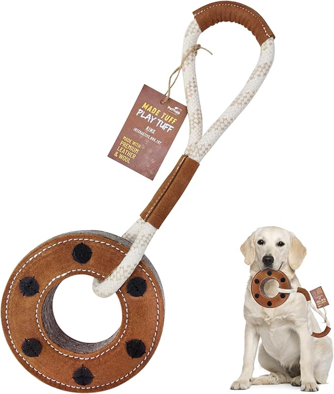 Rope & Ring Leather Chew Toy for Dogs - Extra Thick Wool, Stitched & Real Leather Dog Toy for Small, Medium & Large Dogs - Durable & Safe Chew Toys for Puppies