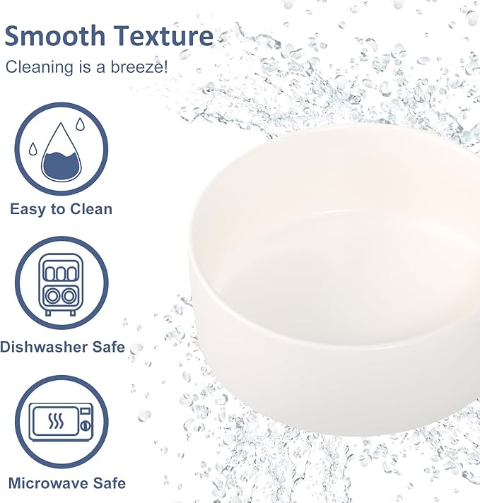 Ceramic Cat Bowl Dog Dish - Small Pet Feeding Bowl for Cats and Puppies - Microwave and Dishwasher Safe - 16.23 oz - 480ml - White