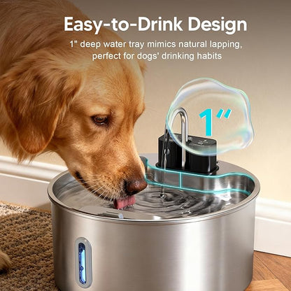 Voluas Dog Water Fountain: 1.8Gal/7L Wireless Stainless Steel Dog Fountain Bowl for Small to Large Dogs, Battery Operated Pet Water Dispenser Indoor with Ultra-Quiet Pump, Easy Clean, 6 Filter