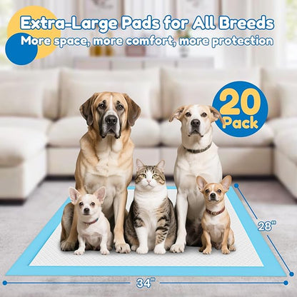 Extra Large Dog Pee Pads 28" x 34" - Barpor 5-Layer Super Absorbent Puppy Pads with Leak-Proof Quick-Dry & Fast-Edge Absorption, Disposable Dog Training Pads Anti-Slip, 20 Pack