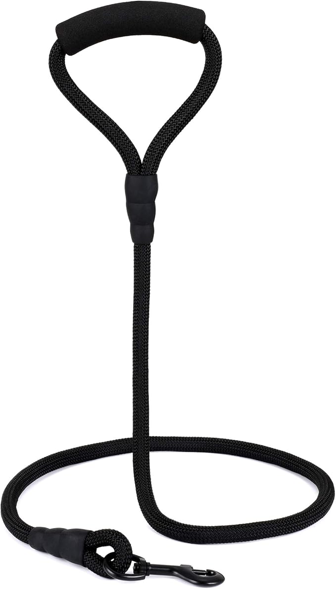 Mile High Life Dog Leash with Comfortable Padded Handle, Black Nylon Rope Leash, Heavy Duty 6 Feet Dog Leashes (Black)