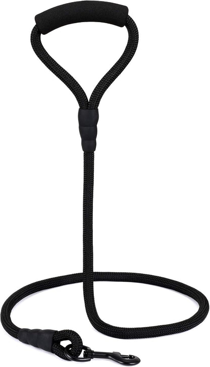 Mile High Life Dog Leash with Comfortable Padded Handle, Black Nylon Rope Leash, Heavy Duty 6 Feet Dog Leashes (Black)
