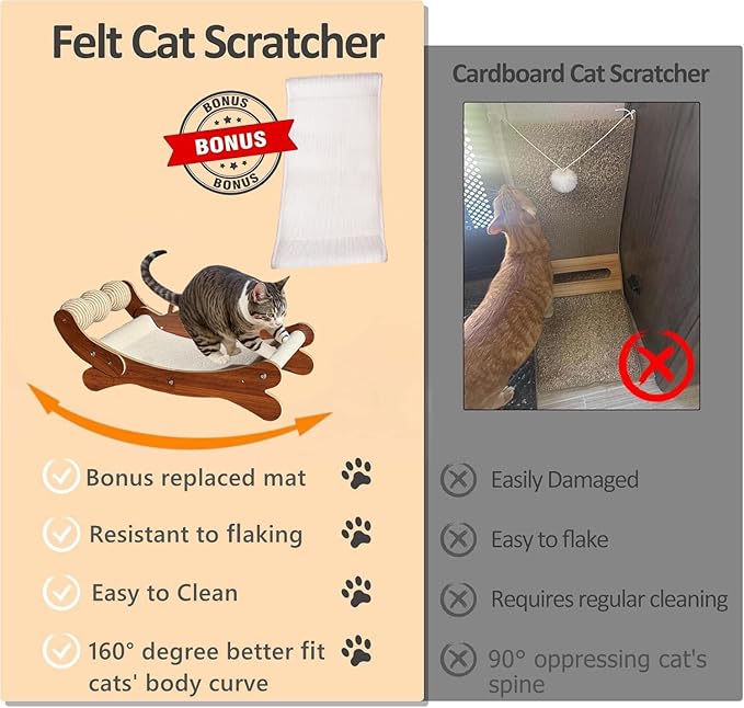 Cat Scratch Pad with Replacement Scratching Felt, Large Cat Scratcher Bed Hammock Lounge for Scratching Pad, Protects Furniture,Kittens Gifts(Caramel)