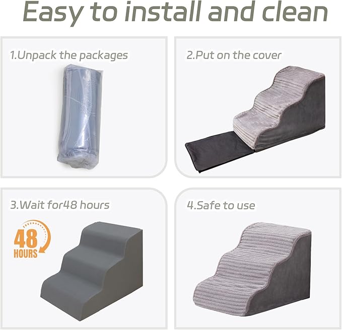 Dog Stairs for Small Dogs & Cats 22.5" H, High Density Foam Dog Steps Ramp for High Bed and Couch, Pet Stairs with Non-Slip Bottom and Remove Washable Cover, 5-Step Pet Steps, Grey