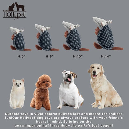 Hollypet Plush Dog Squeaky Toy Stuffed Armadillo Animal Pet Puppy Chew Toys with Clean Teeth for Small Medium Large All Breed Sizes Dogs, Light Green and Olive Drab,8 in