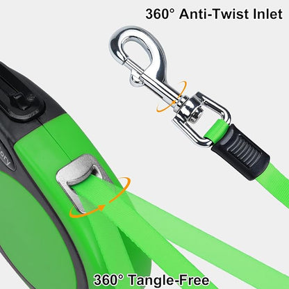 Taglory Retractable Dog Leash, 16ft No Tangle Leash Retractable for Small Medium Dogs Up to 44 lbs, One-Handed Brake, Pause, Lock, Green