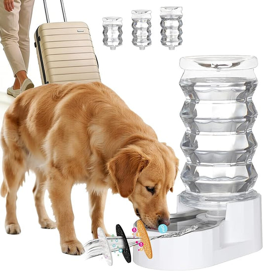 RIZZARI Gravity Dog Water Dispenser:Ion Exchange System with Activated Carbon- Helps Prevent Urinary Stones - Removes Odors -Softens Water- 8L Large Auto-Refill Stainless Steel Pet Water Waterer