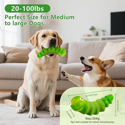 Indestructible Dog Toys for Aggressive Chewers, Tough Chew Proof Toy for Large Dogs, Squeaky Rubber Chew Toy with Beef Flavor for Boredom & Anxiety Relief (Green)