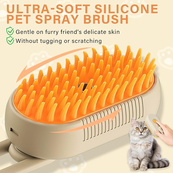 3 in 1 Self-Cleaning Steam Cat Brush for Removing Tangled and Loose Hair, Dog Steamy Brush for Massage, A04