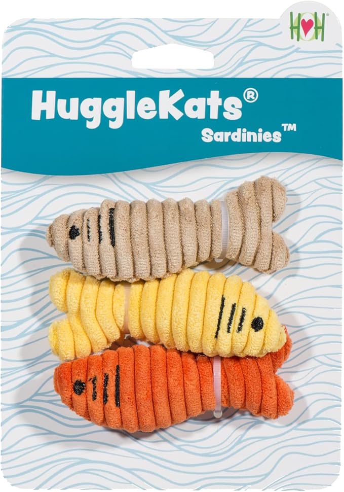 HuggleKats Cat Toys - Kitten Toys for Bored Indoor Cats, Perfect for Moving, Exercise, Biting & Chewing - Sardines (3 Pack)