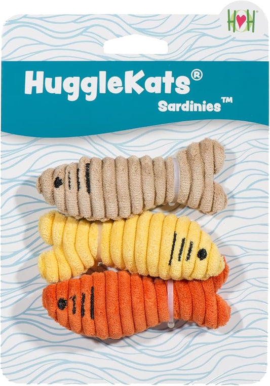 HuggleKats Cat Toys - Kitten Toys for Bored Indoor Cats, Perfect for Moving, Exercise, Biting & Chewing - Sardines (3 Pack)