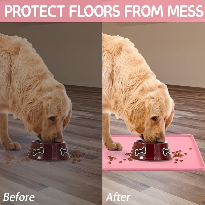 MateeyLife Silicone Cat & Dog Food Mat for Floors Waterproof, Anti-Slip Dog Bowl Mats for Food and Water, Pet Feeding Mats with Lip to Prevent Spills, Pet Placemat for Messy Drinkers to Protect Floors