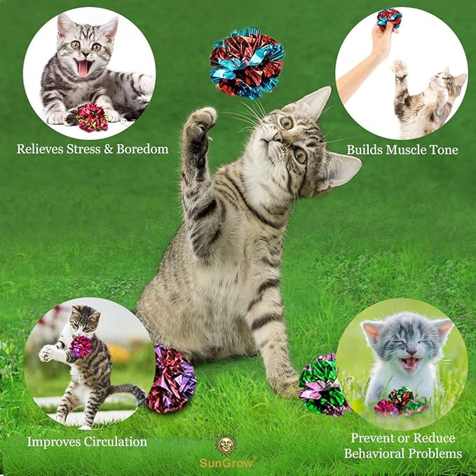 SunGrow 24 Pcs Ferret Mylar Crinkle Balls, 2" for Exercise to Keep Fit, Lightweight, Multicolor Shiny Foil with Crinkly Sound for Indoor Pet Cat, Kitten