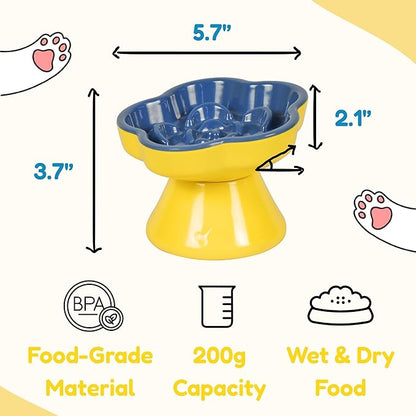 Detachable Slow Feeder Cat Bowl, Unbreakable Elevated Cat Bowls - Heavy Weighted, Non-Slip Raised Slow Feeder, Tilted Small Dogs Slow Feeders Bowl, Dry & Wet Food, Whisker Friendly (Blue, 5.8"