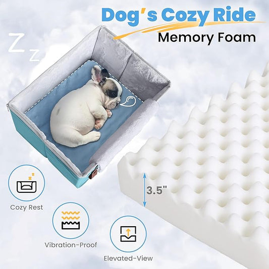 Akinerri Dog Car Seat for Small Dogs, Puppy Seat with Memory Foam Cushion and Safety Buckles, Pet Booster Car Seats for Front and Back Seat, Blue
