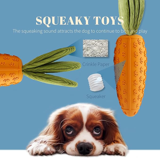 Dog Chew Toy, Natural Rubber Carrot Squeaky Dog Toys for Aggressive Chewers, Indestructible Dog Toys for Small and Medium Dog (Orange)