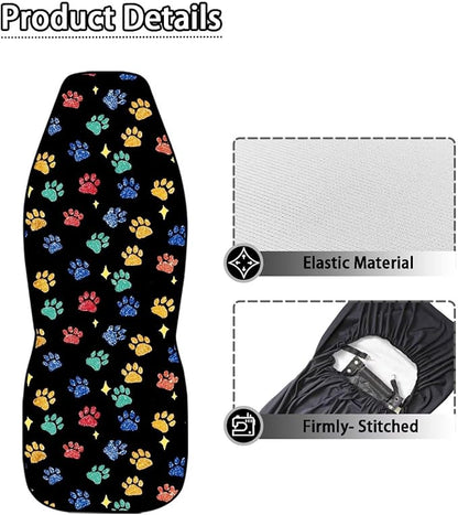 Dreaweet Colorful Dog Paws Print Car Seat Covers Front Seats Only Cute Car Accessories 2 Piece Washable & Universal Seat Covers for Cars SUV Sedan Trucks