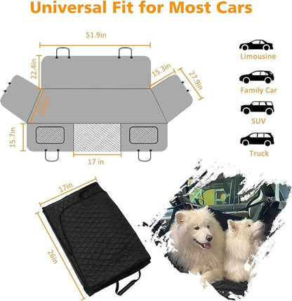 ROCCS Dog Seat Cover for Back Seat with Hard Botton Holds 450lbs,Universal Car Truck Back Seat Extender for Dogs Travle Hammock Bed Waterproof