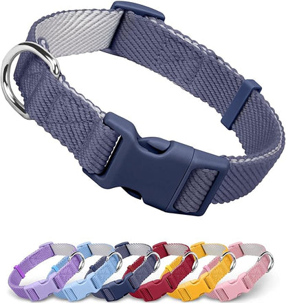 Dynmeow Soft and Breathable Cotton Dog Collar, Durable Adjustable Heavy-Duty Pet Collar with Quick-Release Buckle, Lightweight for Sensitive Skin for Medium and Large Dogs, Navy-Blue, M
