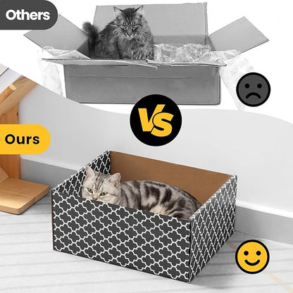 Cardboard Cat Scratcher Box with 3PCS Extra-Large Double-Sided Scratching Board, Heavy Duty Cat Scratcher Bed, Sturdy and Refillable, Ideal for Scratching and Sleeping, Premium House for Indoor Cats